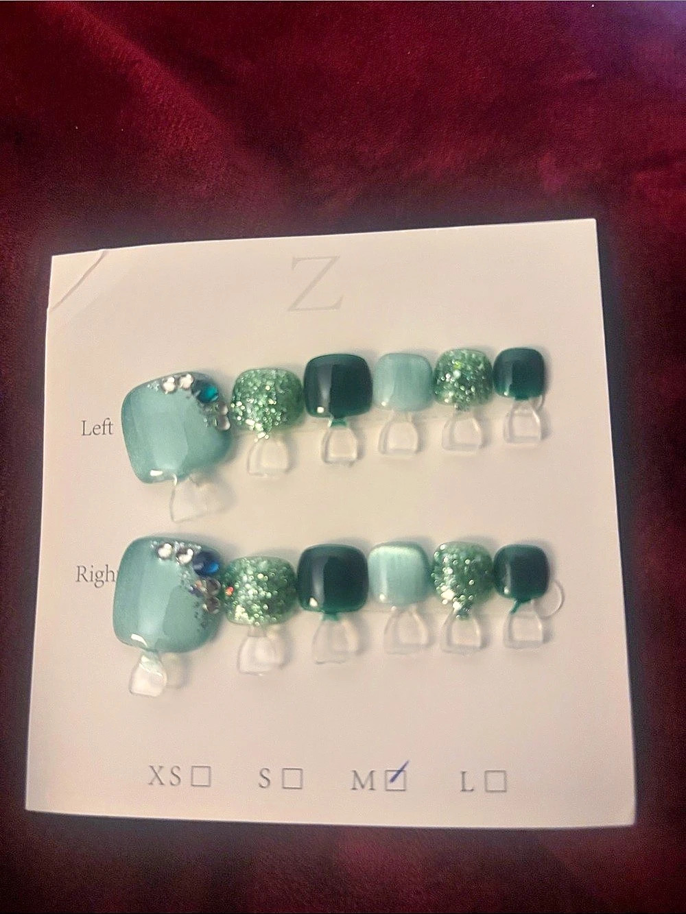 Z Green Glitter Press-On Nails Medium